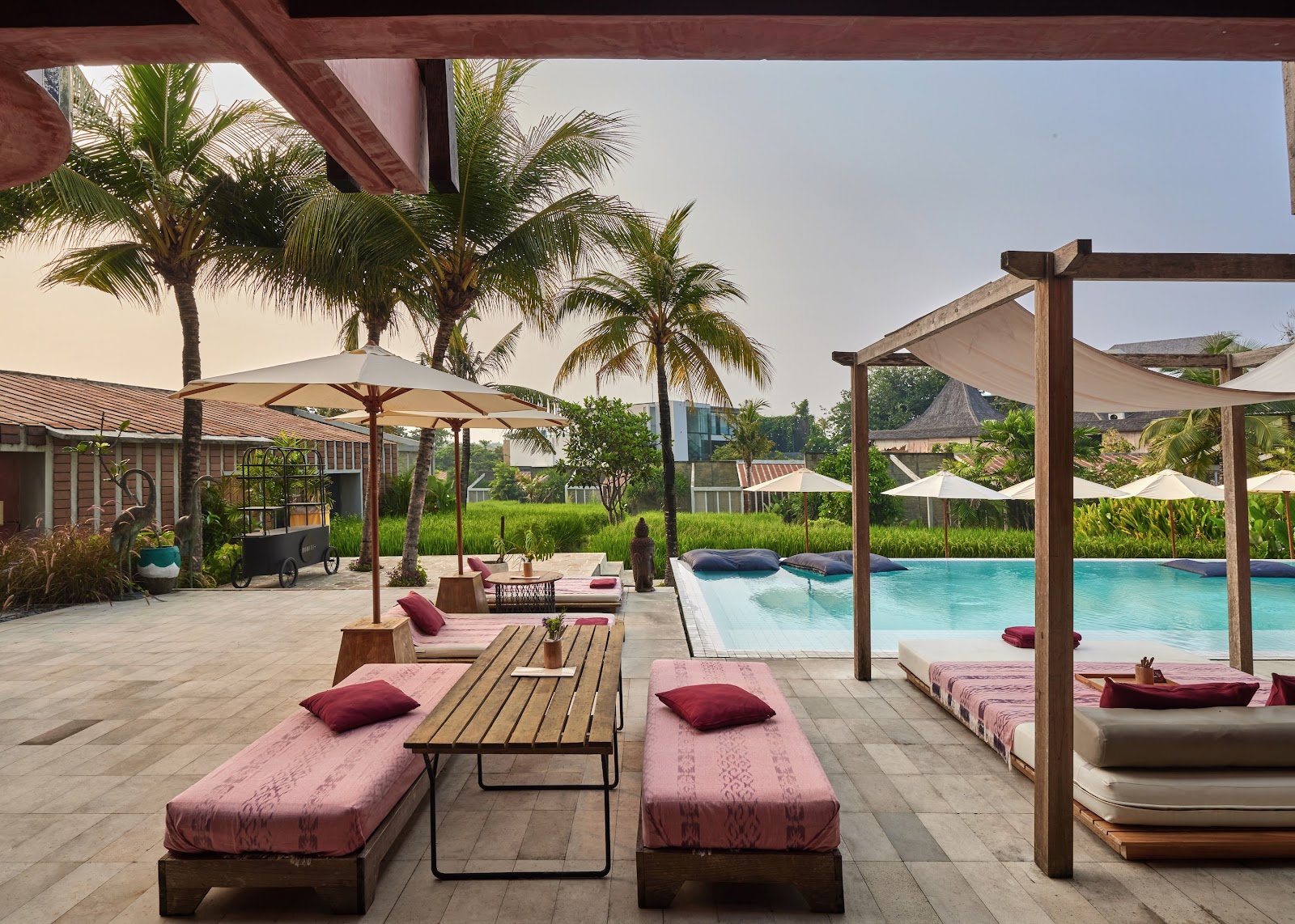 Poolside loungers and garden at Shore Amora Canggu