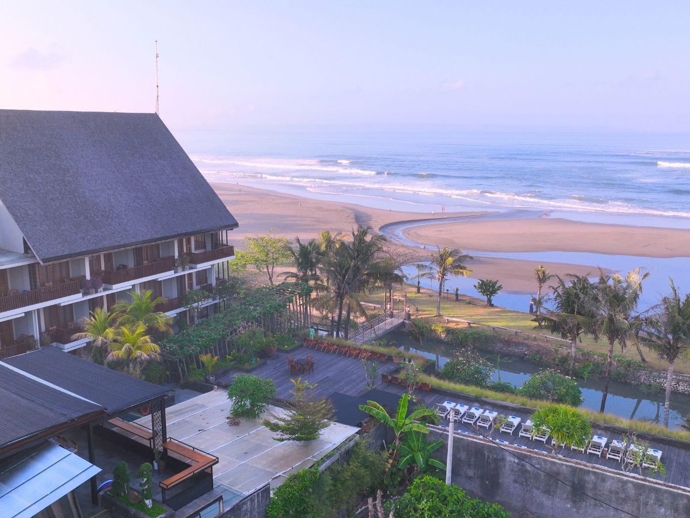 Rooftop view over Berawa beach and the ocean in Canggu